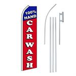 100% Hand Car Wash R/B Swooper/Feather Flag + Pole + Ground Spike