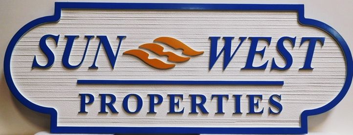 C12450 - Carved and Sandblasted Wood Grain HDU Sign for Sun West Properties, 2.5-D Artist-Painted  