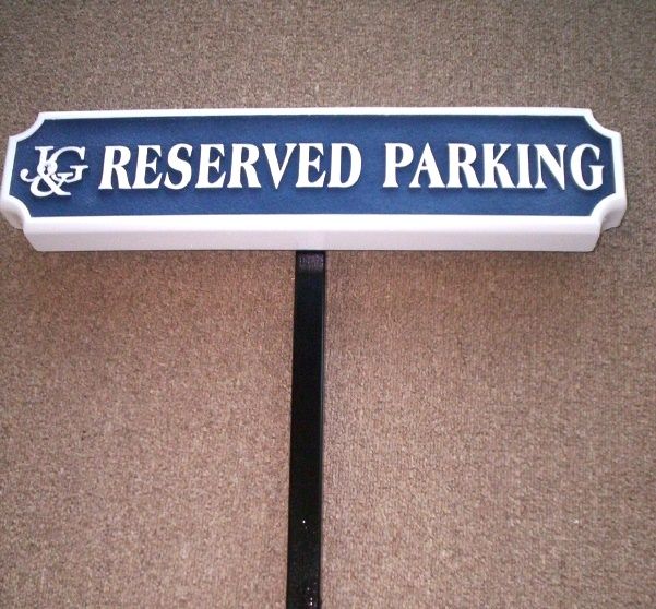 KA20685 - Carved HDU Sign for "Reserved Parking" with Company Logo and Steel Post