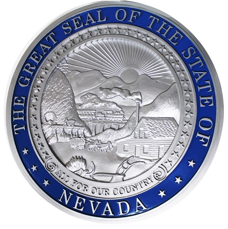 BP-1327 - Carved 3-D Bas-Relief Aluminum-Plated HDU Plaque of the Great Seal of the State of Nevada