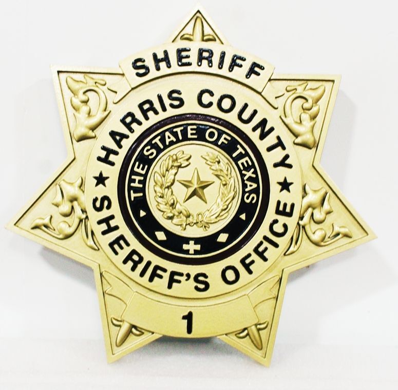 PP-1756 - Carved 3-D Bas-Relief HDU Plaque of the Star Badge of  the Sheriff of Harris County, Texas