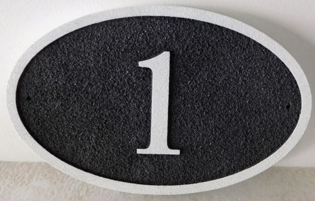 I18875 - Elliptical  Carved and Sandblasted House Number Plaque with Border