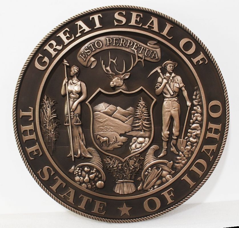 BP-1208A - Carved Bronze-Plated Wall Plaque of the Great Seal of the State of Idaho