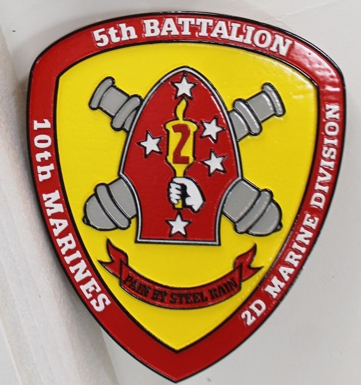 KP-2050 - Carved 2.5-Multi-Level Plaque of the Crest/logo of the 5th Battalion, 10th  Regiment, 2nd Marine Division