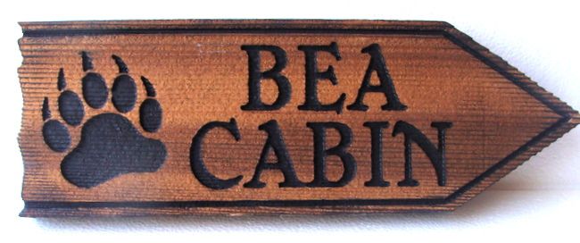 M22875 - Rustic Bear Paw Print Wood Cabin Sign