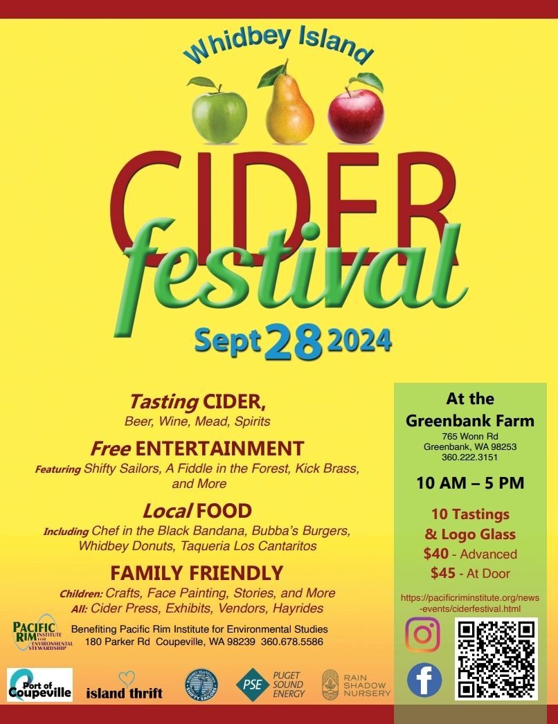 Flyer for Whidbey Island Ciderfestival Sept 28 from 10 - 5 at the Greenbank Farm