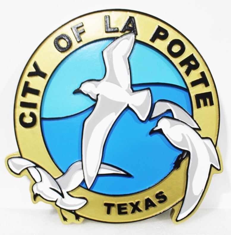 DP-1588 - Carved 2.5-D Multi-Level Relief HDU Plaque of the Seal of the  City of La Porte, Texas