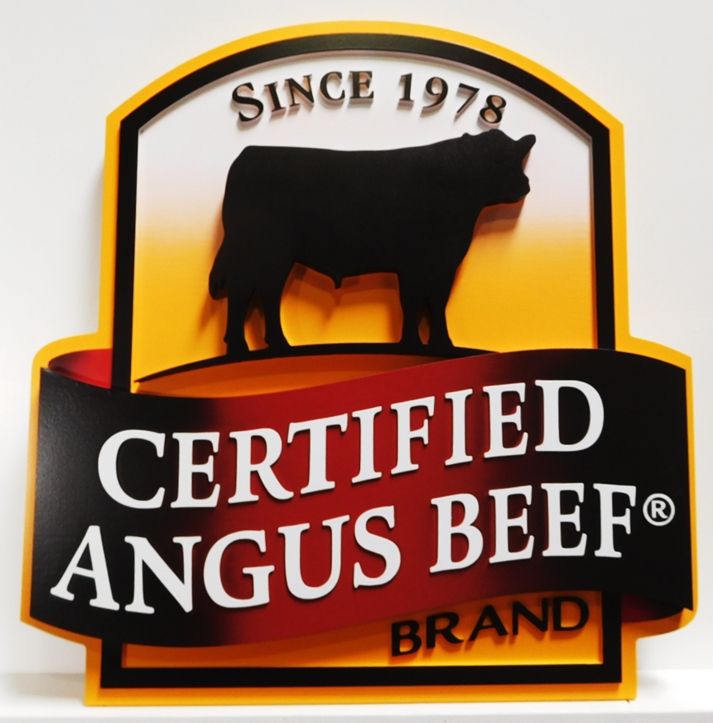 Q25037 - Carved Sign for the "Certified Angus Beef" brand  with an Angus Cow,