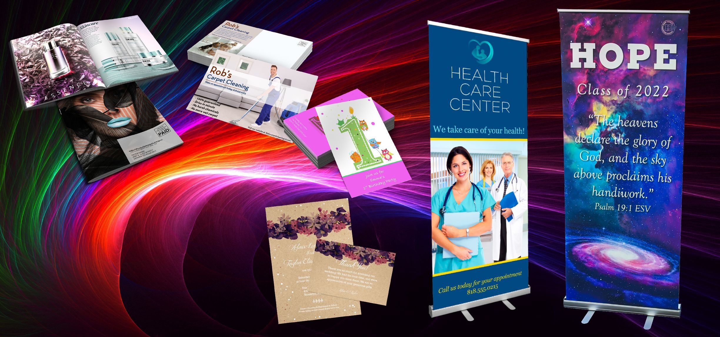 Retractable Banners, Postcards, and Booklets