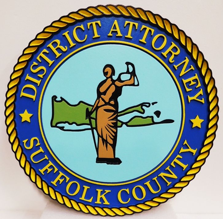 CP-1690 - Carved Plaque of the Seal of the District Attorney, Suffolk County, New York, Artist-Painted