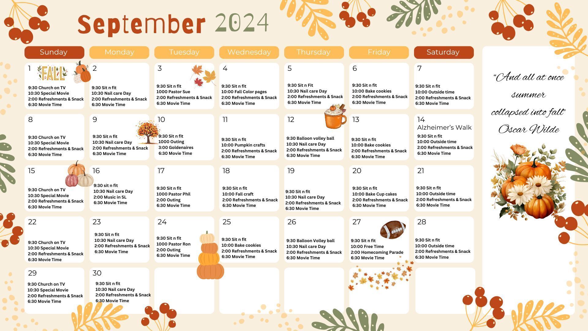 Downloadable Activities Calendar 