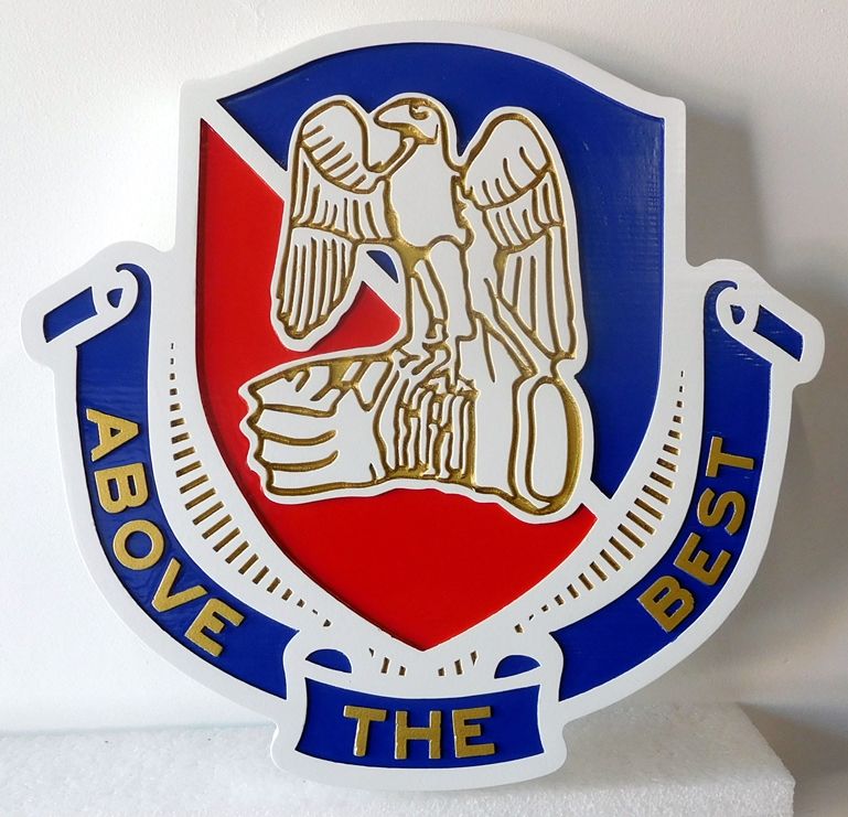 MP-2120 - Carved Plaque of the Crest of a Unit of the US Army, with Logo "Above the Best", Artist Painted