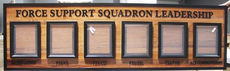 LP-9065 - Carved Redwood Leadership Photo  Board for a Force Support Squadron