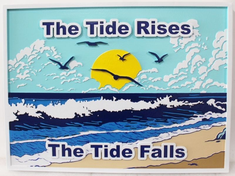 L21228A - Carved Coastal Home Sign for "The Tide Rises, The Tide Falls" 