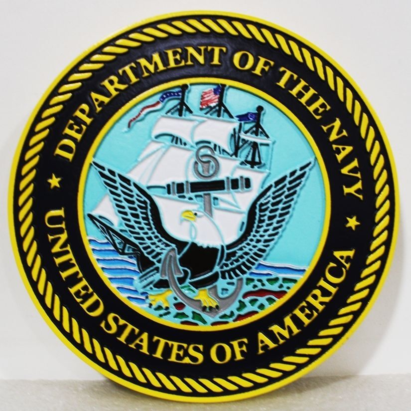 JP-1176 - Carved 2.5-D Multi-Level Relief Plaque of the Seal of the US Department of the Navy