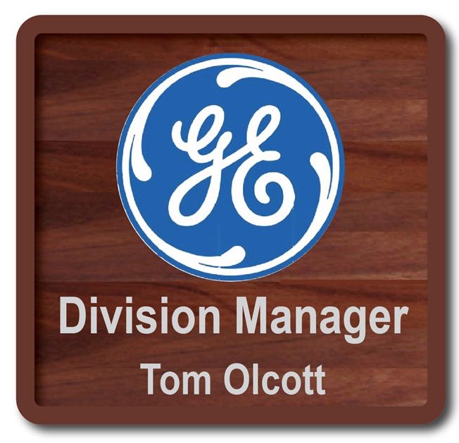 Z35303 -  Mahogany Plaque for Division Manager of  GE (General Electric Company), with Carved GE Logo