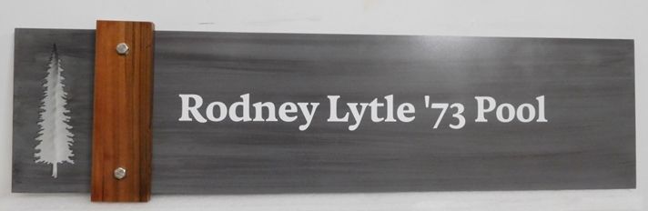 GB16127 - Carved Engraved Stained Cedar Wood Sign for the Rodney Lytle '73 Pool