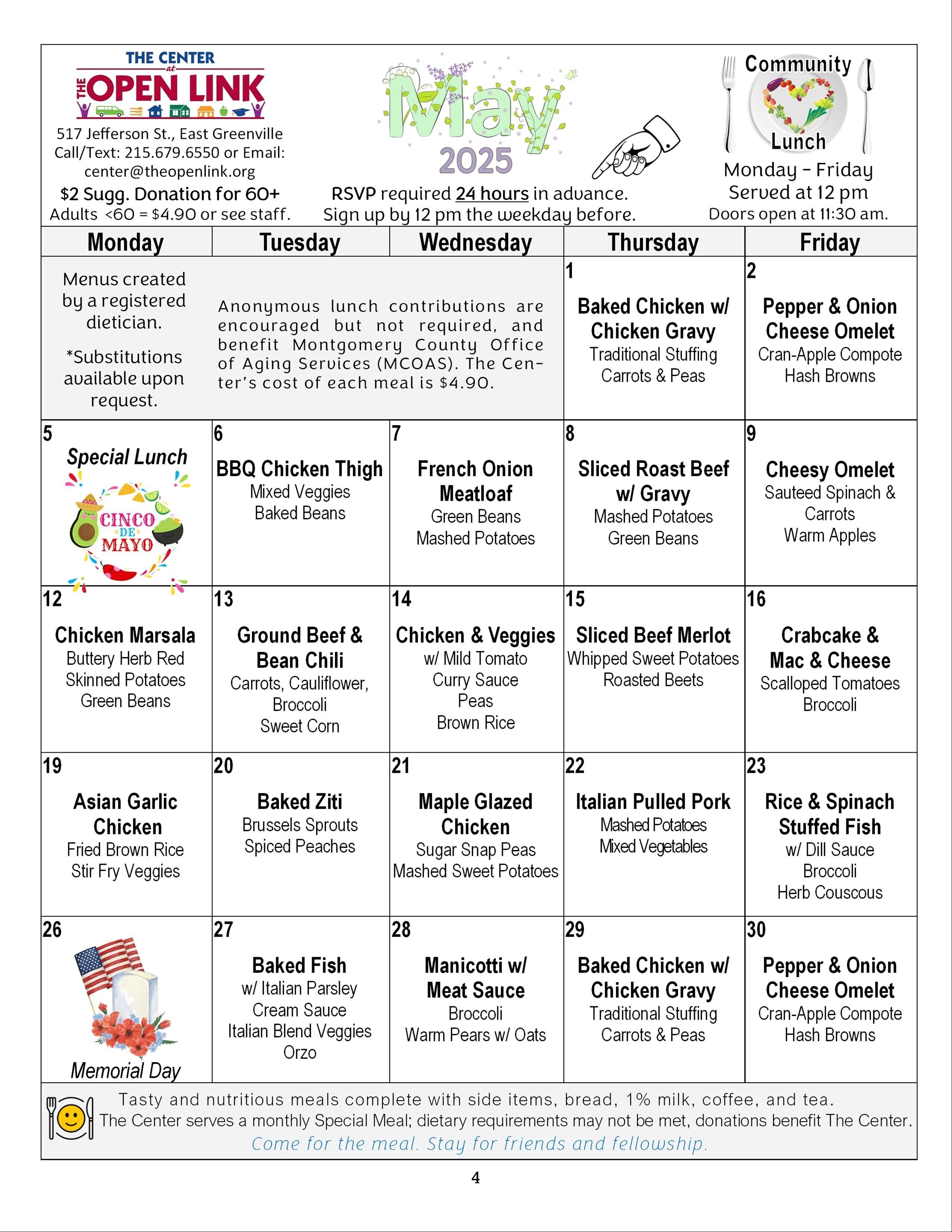 May 2025 Menu