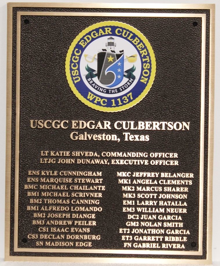 NP-2477 - Solid Brass Plaque for Ship's Chain of Command Board for USCGC Edgar Culbertson, WPC 1137l