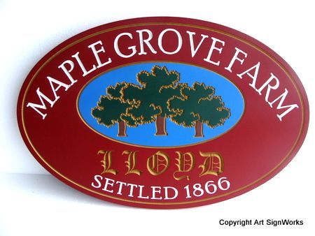 O24870 - Carved Wood Farm Sign with Maple Grove