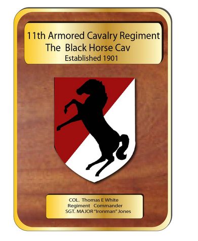 WM1300 - US Marine Corps Command Plaque, 11th Armored Cavalry Regiment, Personalized, Engraved Stained Mahogany