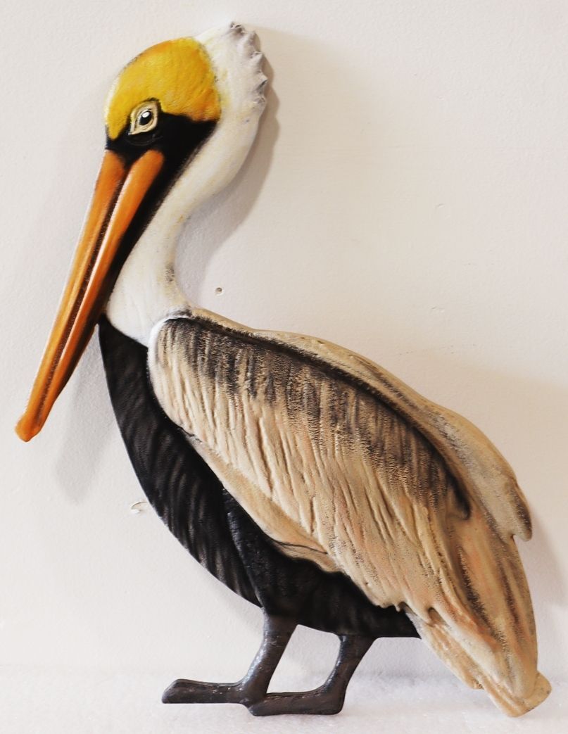 UP - 3205 - Carved 3-D Artist-Painted Brown Pelican for the Pelican Club in Oceanside, California