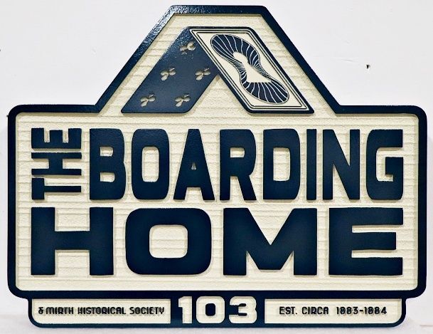 F15484- Carved HDU Address Sign for "The Boarding Home"