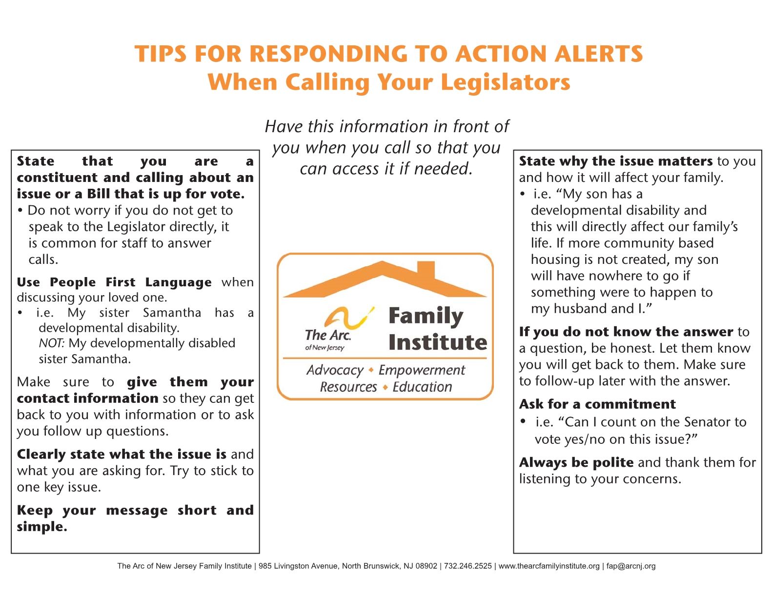 Tips for responding to action alerts when calling