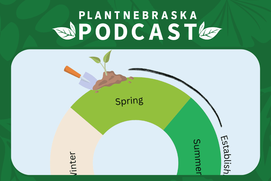 a pie chart showing the 4 season and how establishment watering reaches from spring planting to fall frost