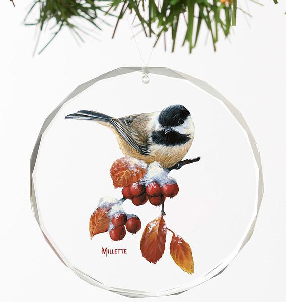 Winter Gems-Chickadee Round Glass Ornament