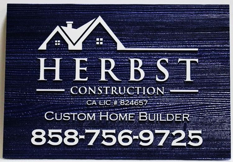 SC38159- Carved Raised Relief and Sandblasted Western Red Cedar Wood Sign for Herbst Construction