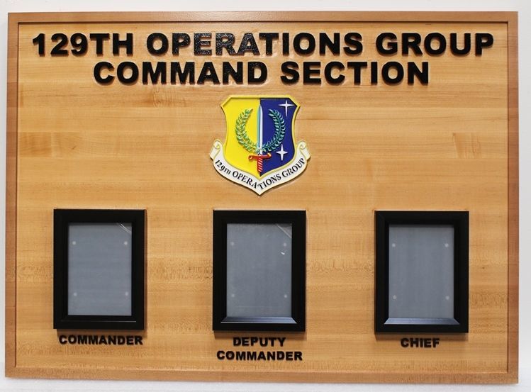 SA14150 - Maple Wood Chain-of-Command Photo Board for the USAF 129th Operations Group Command Section