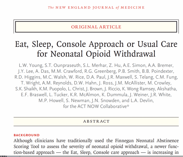 NEJM: Eat, Sleep, Console Approach or Usual Care for Neonatal Opioid Withdrawal