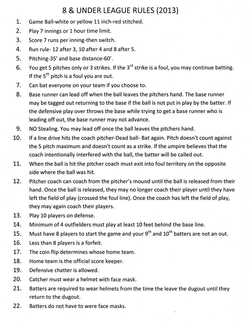 8 & Under Rules