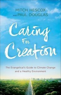 Cover of the Book Caring for Creation showing trees and city skyline under a bright blue sky