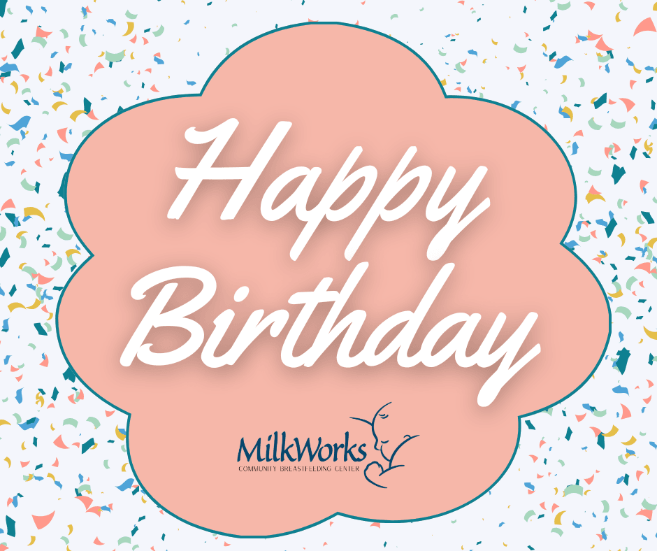 Pink cloud shape with bubble letters spelling "Happy Birthday"