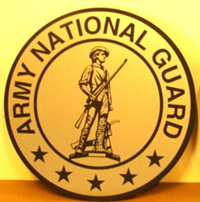 MP-1330 - Carved Plaques of the Emblem  of the US Army National Guard,  Artist Painted
