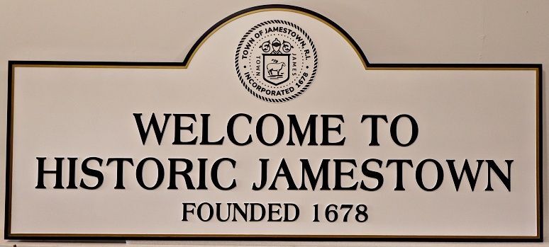 F15348 - Carved and Sandblasted HDU Sign "Welcome to Historic Jamestown Founded 1678"