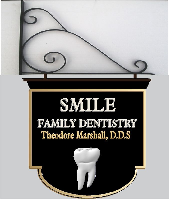 BA11610 - Sandblasted HDU Wall or Hanging Dentist Sign with Carved Molar 