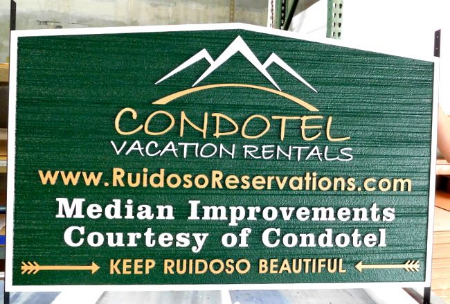 M22217 - Carved and Sandblasted HDU Condhotel  Entrance Sign with Mountains