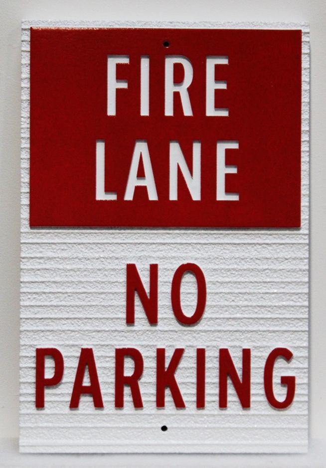 H17567 - Carved 2.5-D Raised and Engraved Relief High-Density-Urethane (HDU) "Fire Lane - No Parking" Sign 