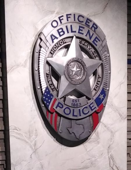 PP-1130 - Carved Wall Plaque of the Police  Badge of  Abilene Texas, Aluminum Plated with Hand-Rubbed Black Paint and Artist-Painted Colored Paint