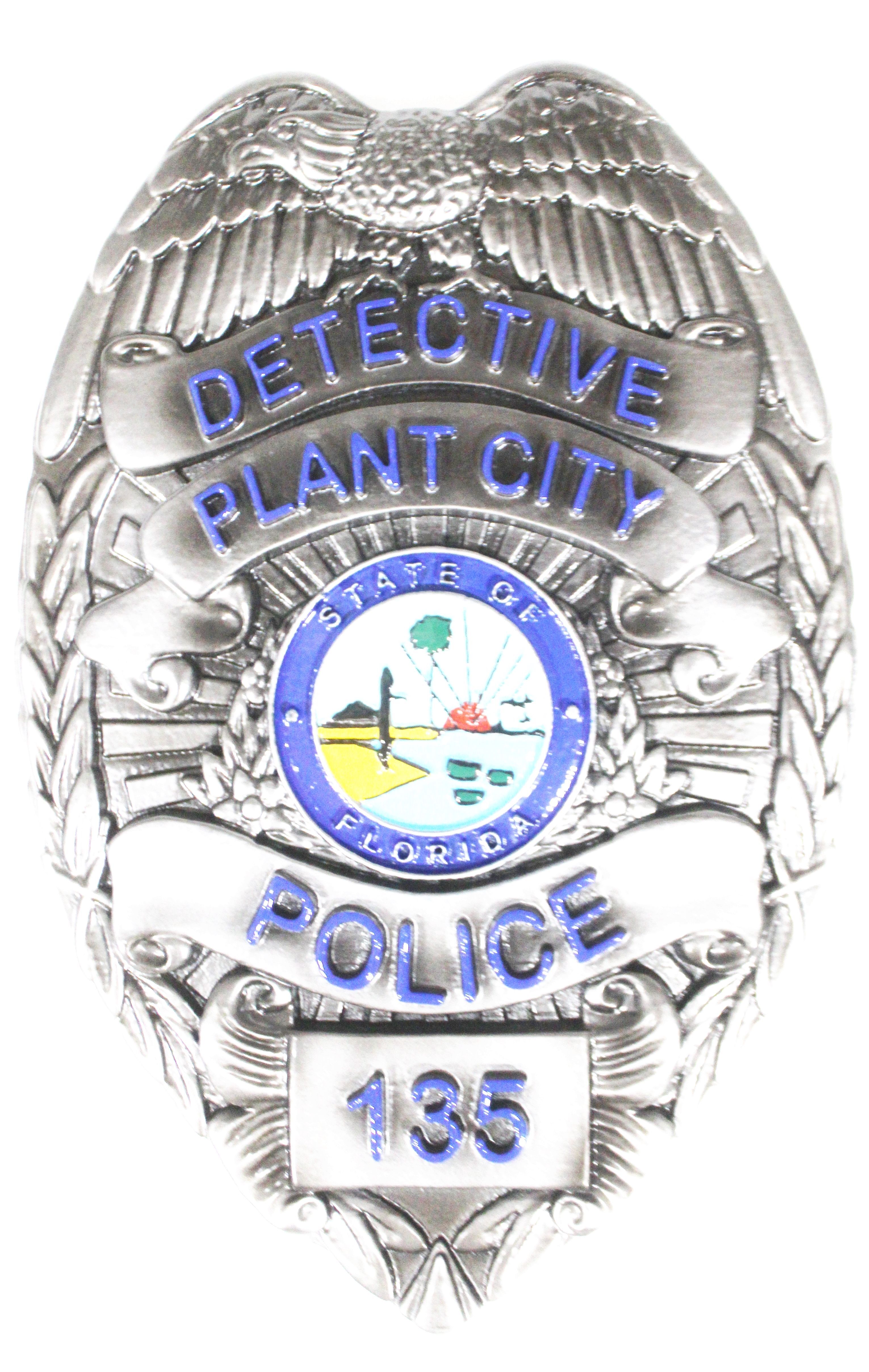 PP1517A - Carved  3-D Bas-relief Plaque of the Badge of a Detective of Plant City,  Florida