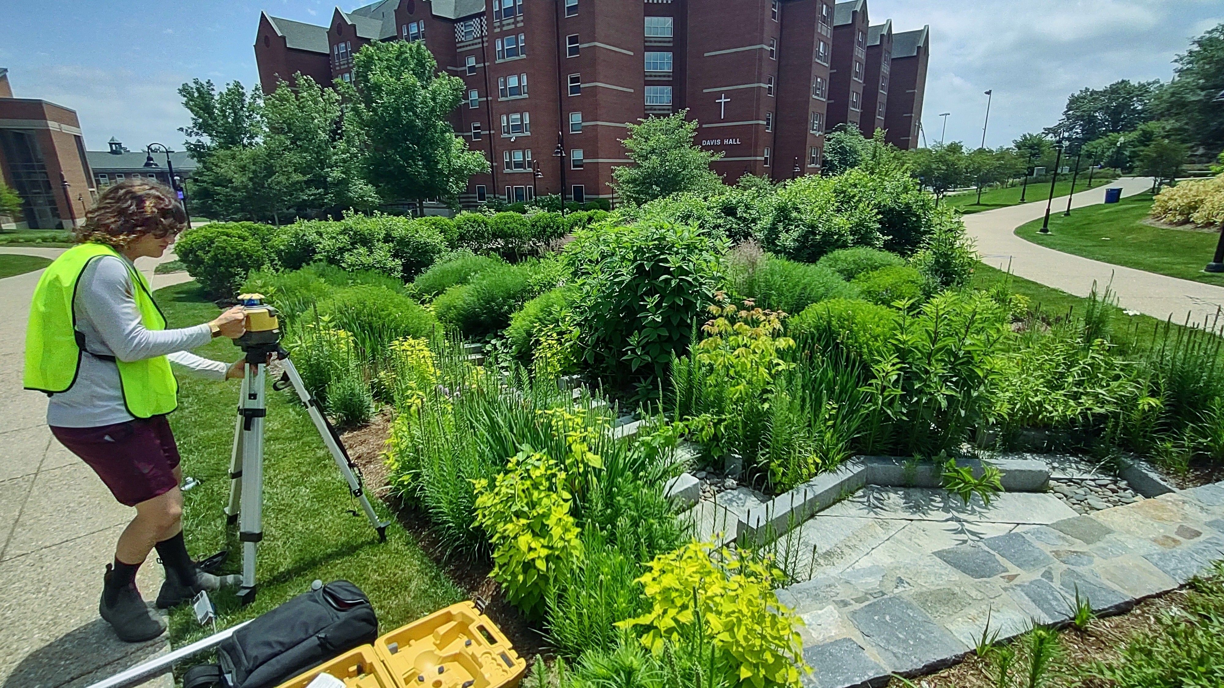 PSIC Intern Kolya Shields surveys green infrastructure at Providence College