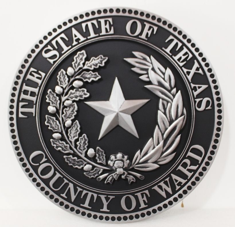CP-1766 - Carved 3-D Aluminum-Plated Plaque of the Seal of the County of Ward, Texas