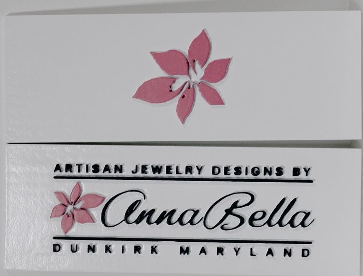 SA28869 - Carved 2.5-D  Raised  Relief HDU Sign for Anna Bella Artisan Jewelry, with a Flower as Artwork