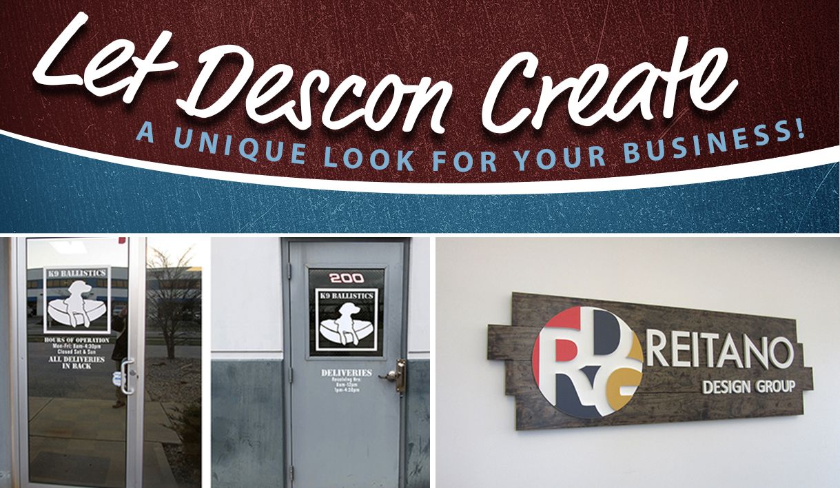 Custom signs and graphics display completed at businesses, business window graphics, custom signs