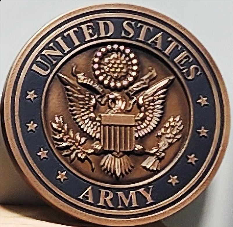 MP-1011 - Small 3-D Printed Bronze-Plated Plaque of the Emblem of the US Army 