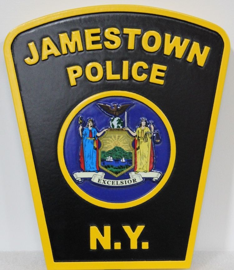 PP-2448 - Carved 2.5-D Raised Relief  HDU Plaque of the Shoulder Patch  of the Jamestown, N.Y., Police Department