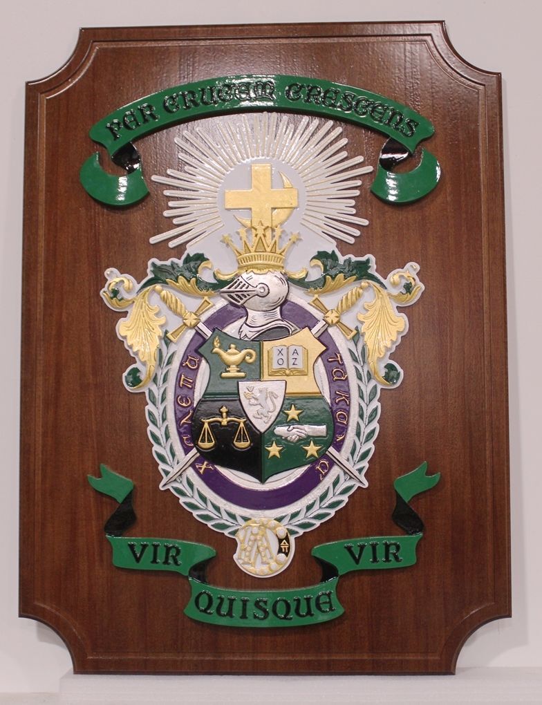 SP-1338 - Carved  Coat-of-Arms / Crest for Lambda Chi Alpha Fraternity, Cornell University,  Mounted on a Mahogany Plaque 